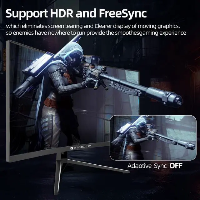 Alt view image 6 of 7 - Kroteaup 34 Inch Curved Gaming Monitor 4K, (3440x1440 ) 165Hz Ultrawide Computer Monitor, AMD FreeSync, 1500R, HDR, 125% sRGB, DCI-P3 92%, HDMI/DP and Built-In Speaker
