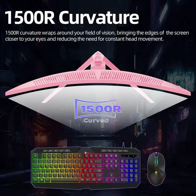 Alt view image 3 of 7 - Kroteaup Pink 34 Inch Curved Gaming Monitor, 3440x1440 165Hz Ultrawide Computer Monitor, HDR400 1500R -Pip 1ms(Mprt) 125% sRGB, Dci-P3 92%, HDMI/DP, Port, Suitable For Games And Office Work