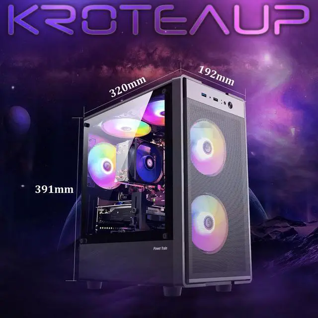 Alt view image 6 of 7 - Kroteaup Gaming PC Computer Desktop,AMD Ryzen 5 5500 up to 4.2GHz, Radeon RTX 2060 8G, 16G DDR4, TB SSD, WiFi 6, RGB Fan x4, Windows 11 Home