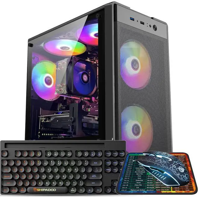 Main image of Kroteaup Gaming PC Computer Desktop, AMD Ryzen 5 5500 up to 4.2GHz, Radeon RX 590 8G, 16G DDR4, 1TB SSD, WiFi 6, RGB Fan x5, Tower Computers Windows 11 Home
