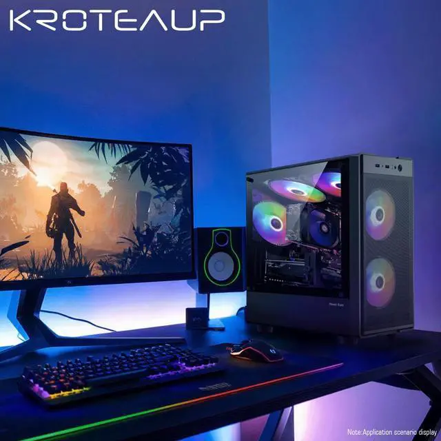Alt view image 3 of 7 - Kroteaup Gaming PC Computer Desktop, AMD Ryzen 5 5500 up to 4.2GHz, Radeon RX 590 8G, 16G DDR4, 1TB SSD, WiFi 6, RGB Fan x5, Tower Computers Windows 11 Home