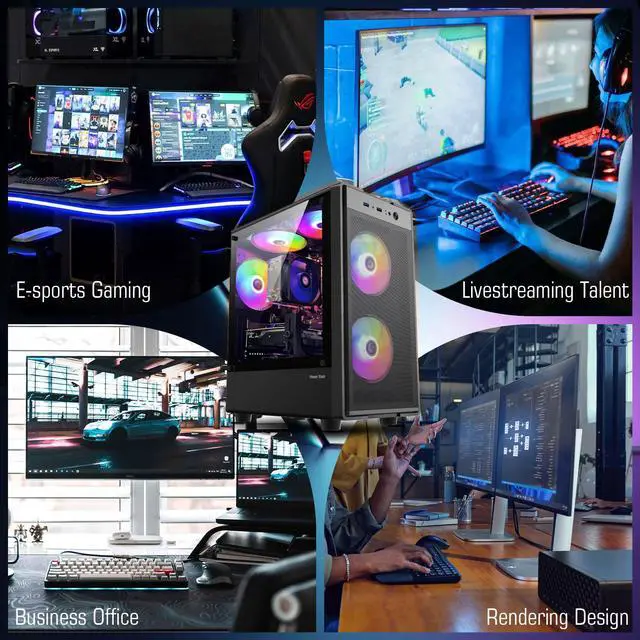 Alt view image 4 of 7 - Kroteaup Gaming PC Computer Desktop, AMD Ryzen 5 5500 up to 4.2GHz, Radeon RX 590 8G, 16G DDR4, 1TB SSD, WiFi 6, RGB Fan x5, Tower Computers Windows 11 Home