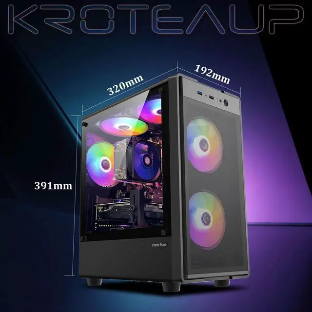 Alt view image 6 of 7 - Kroteaup Gaming PC Computer Desktop, AMD Ryzen 5 5500 up to 4.2GHz, Radeon RX 590 8G, 16G DDR4, 1TB SSD, WiFi 6, RGB Fan x5, Tower Computers Windows 11 Home
