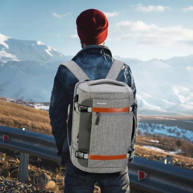 Alt view image 2 of 5 - Velaybor 42L Travel Backpack with 4 Packing Cubes, TSA Friendly Flight Approved Carry-On Bag with USB Charging Port, Water-Resistant Weekender Business Backpack for Men Women, Fits 17.3" Laptop(Grey)