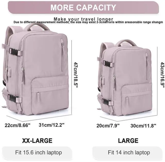 Alt view image 5 of 5 - Large Travel Backpack Women, Carry On Backpack, Hiking Backpack Waterproof Outdoor Sports Rucksack Casual Daypack with USB Charging Port Shoes Compartment, Lotus Pink