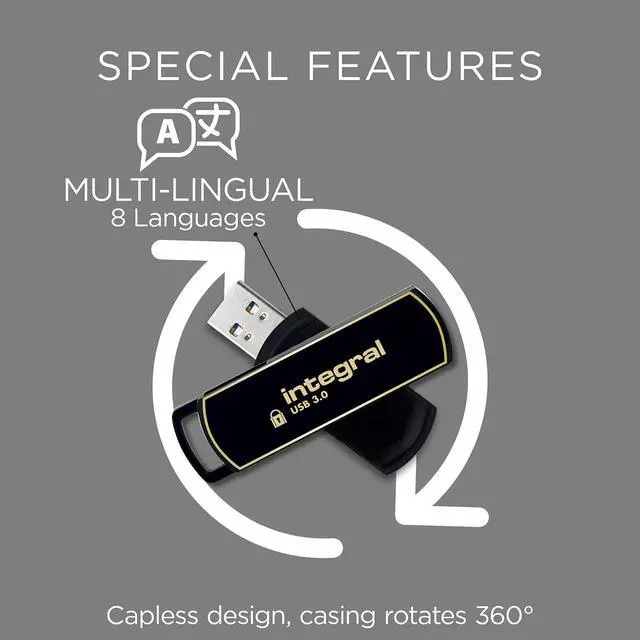 Alt view image 4 of 5 - Integral 64GB Secure 360 Encrypted USB3.0 Flash Drive (256-bit AES Encryption)