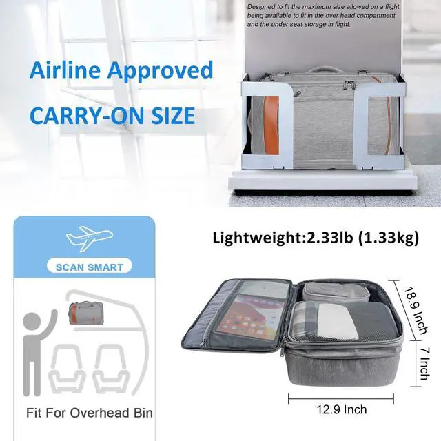 Alt view image 2 of 5 - Vancropak Carry on Backpack, Extra Large 40L Airline Approved Travel Backpacks with 3 Packing Cubes for Women Men, Water Resistant Expandable Overnight Luggage Daypack Business Weekender Bag, Grey