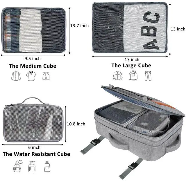 Alt view image 5 of 5 - Vancropak Carry on Backpack, Extra Large 40L Airline Approved Travel Backpacks with 3 Packing Cubes for Women Men, Water Resistant Expandable Overnight Luggage Daypack Business Weekender Bag, Grey