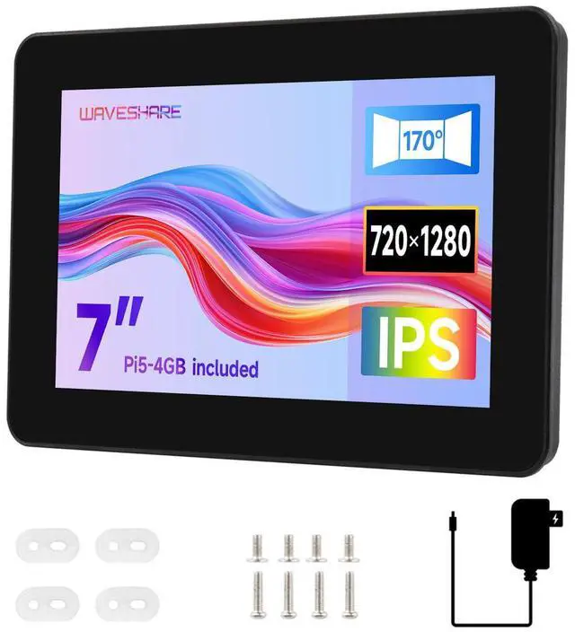 Main image of waveshare 7inch 720 × 1280 Industrial HMI Pi4 All-in-one Touch Display, Built-in Raspberry Pi 5-4GB, Dual 4K HDMI Output, 10-Point Touch, Optical Bonding, Aluminum Alloy Case for Heat Dissipation