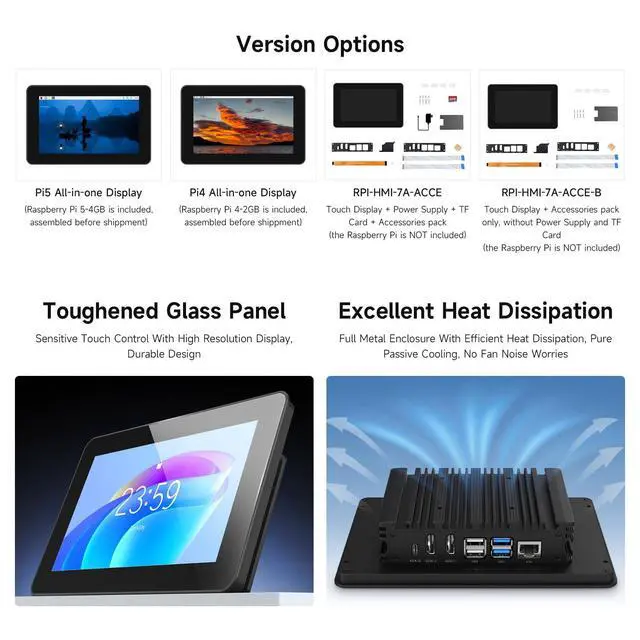Alt view image 4 of 5 - waveshare 7inch 720 × 1280 Industrial HMI Pi4 All-in-one Touch Display, Built-in Raspberry Pi 5-4GB, Dual 4K HDMI Output, 10-Point Touch, Optical Bonding, Aluminum Alloy Case for Heat Dissipation