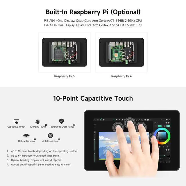 Alt view image 5 of 5 - waveshare 7inch 720 × 1280 Industrial HMI Pi4 All-in-one Touch Display, Built-in Raspberry Pi 5-4GB, Dual 4K HDMI Output, 10-Point Touch, Optical Bonding, Aluminum Alloy Case for Heat Dissipation