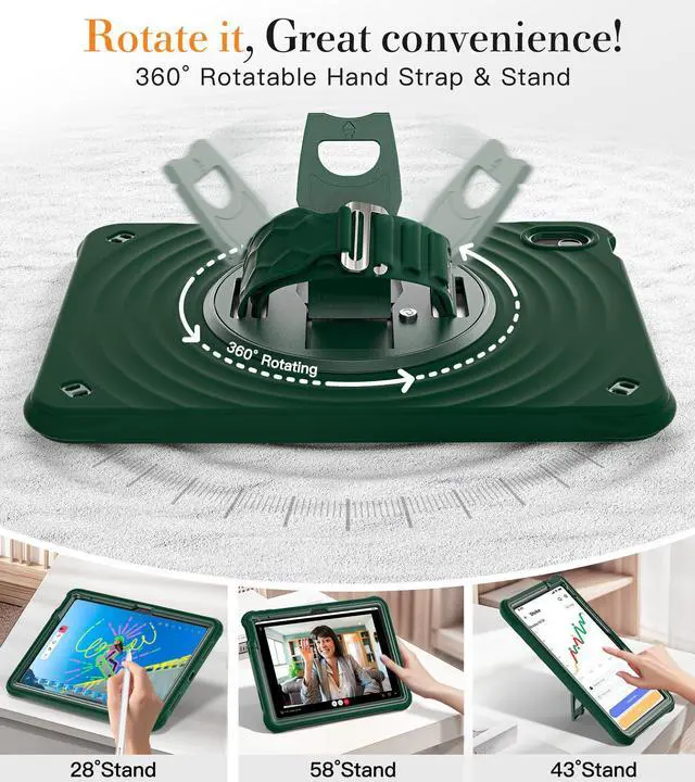 Alt view image 4 of 5 - BRAECN Ripple Case for iPad (A16) 11th/10th Generation 11''/10.9'' 2025/2022,4 Layers Military-Grade Full Body Protection,Screen Protector,360 Rotating Handle,Kickstand,Shoulder Strap,Kids-Friendly