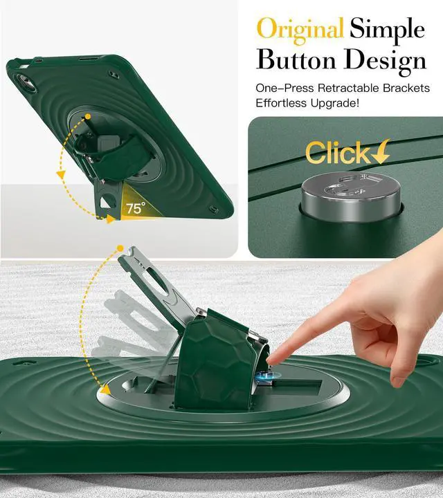 Alt view image 5 of 5 - BRAECN Ripple Case for iPad (A16) 11th/10th Generation 11''/10.9'' 2025/2022,4 Layers Military-Grade Full Body Protection,Screen Protector,360 Rotating Handle,Kickstand,Shoulder Strap,Kids-Friendly