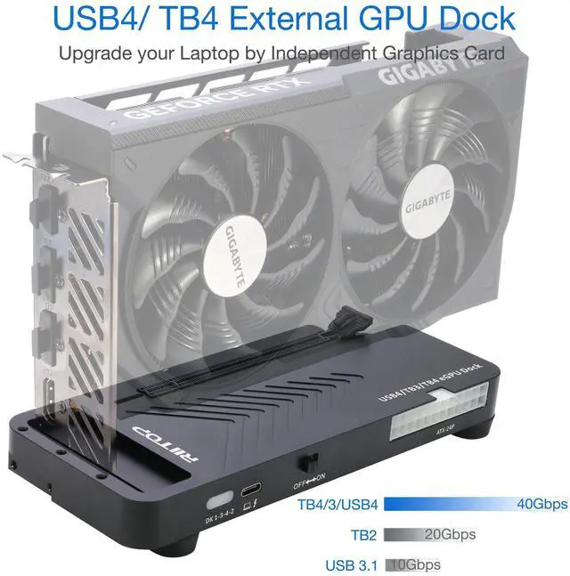 Alt view image 4 of 5 - RIITOP 40Gpbs eGPU Enclosure USB4.0 Compatible with Thunderbolt 4 External GPU Dock for PCIe 4.0 X16 Graphics Card