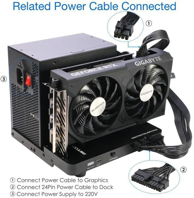 Alt view image 5 of 5 - RIITOP 40Gpbs eGPU Enclosure USB4.0 Compatible with Thunderbolt 4 External GPU Dock for PCIe 4.0 X16 Graphics Card