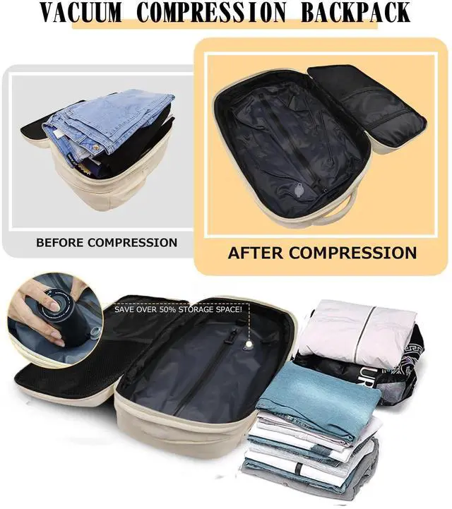 Alt view image 3 of 5 - OPOALO Vacuum Compression Backpack for Travel, Expandable Travel Backpack Business Bag with Compression, Fits 17-inch Laptop, Waterproof, for Men and Women  White