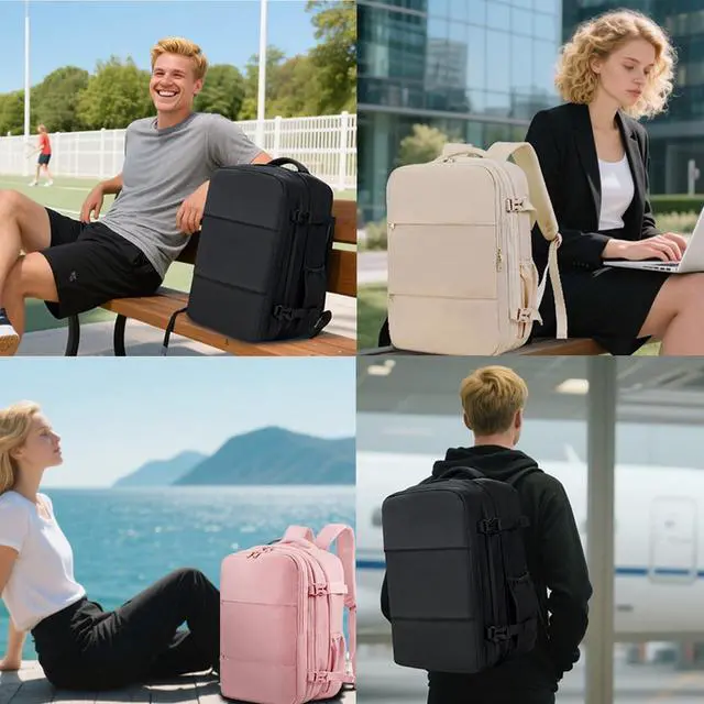 Alt view image 2 of 5 - OPOALO Vacuum Compression Backpack for Travel, Expandable Travel Backpack Business Bag with Compression, Fits 17-inch Laptop, Waterproof, for Men and Women  White