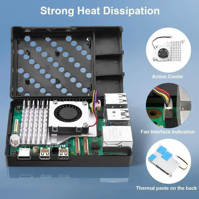 Alt view image 4 of 5 - RasTech Raspberry Pi 5 16GB Kit 64GB Edition with Active Cooler,GaN 27W 5.1V5A USB-C Power Supply,Pi5 16GB Board,64GB Card Readers Kit, Case for Pi 5,Dual 4K Micro HD Out Cables and User Manual