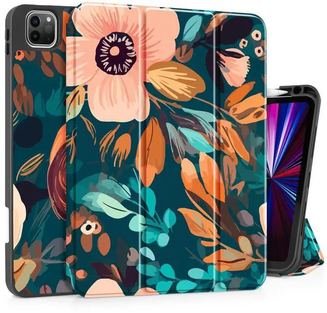 Main image of May Chen Case for iPad Pro 11 inch (4th, 3rd, 2nd & 1st Gen) 2022 2021 2020 2018, Trifold Stand + Pencil Holder + Auto Wake/Sleep + Soft TPU Protective Stand Back Cover, Abstract Florals