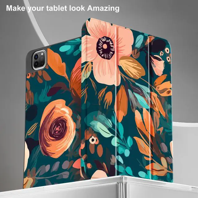Alt view image 4 of 5 - May Chen Case for iPad Pro 11 inch (4th, 3rd, 2nd & 1st Gen) 2022 2021 2020 2018, Trifold Stand + Pencil Holder + Auto Wake/Sleep + Soft TPU Protective Stand Back Cover, Abstract Florals