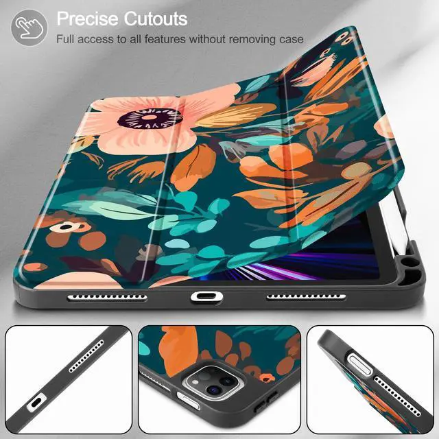 Alt view image 5 of 5 - May Chen Case for iPad Pro 11 inch (4th, 3rd, 2nd & 1st Gen) 2022 2021 2020 2018, Trifold Stand + Pencil Holder + Auto Wake/Sleep + Soft TPU Protective Stand Back Cover, Abstract Florals