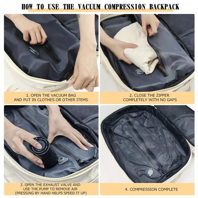 Alt view image 5 of 5 - OPOALO Vacuum Compression Backpack for Travel, Expandable Travel Backpack Business Bag with Compression, Fits 17-inch Laptop, Waterproof, for Men and Women  White