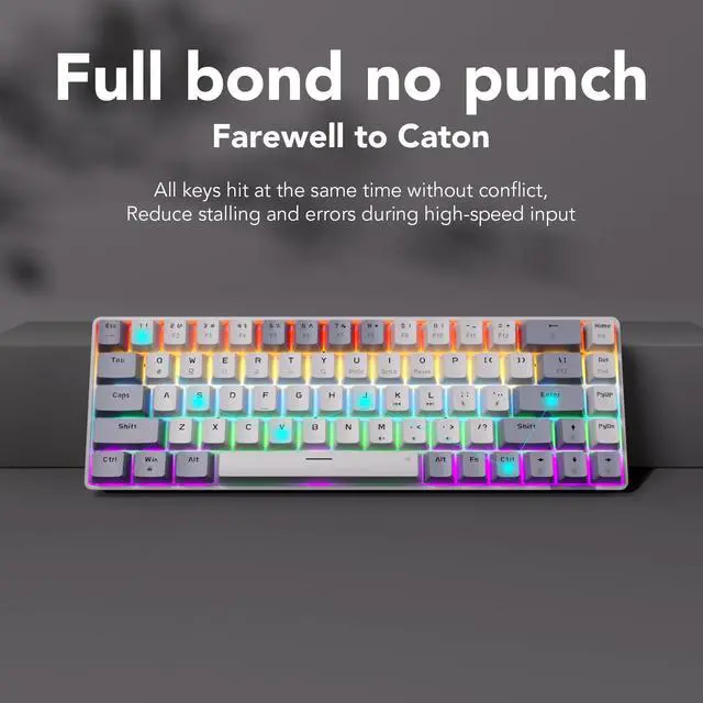 Alt view image 2 of 5 - Wired Mechanical Gaming Keyboard, 65% Layout RGB Backlit USB C, Hot Swappable Tactile Switch, Double-Shot PET Keycaps, Office, Win/Mac, Dark Gray&Light Gray
