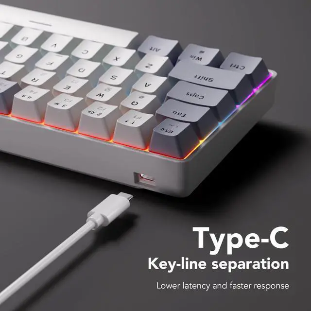 Alt view image 4 of 5 - Wired Mechanical Gaming Keyboard, 65% Layout RGB Backlit USB C, Hot Swappable Tactile Switch, Double-Shot PET Keycaps, Office, Win/Mac, Dark Gray&Light Gray