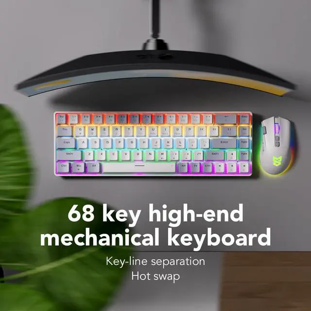 Alt view image 5 of 5 - Wired Mechanical Gaming Keyboard, 65% Layout RGB Backlit USB C, Hot Swappable Tactile Switch, Double-Shot PET Keycaps, Office, Win/Mac, Dark Gray&Light Gray