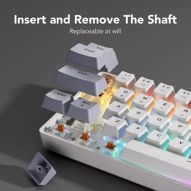 Alt view image 3 of 5 - Wired Mechanical Gaming Keyboard, 65% Layout RGB Backlit USB C, Hot Swappable Tactile Switch, Double-Shot PET Keycaps, Office, Win/Mac, Dark Gray&Light Gray