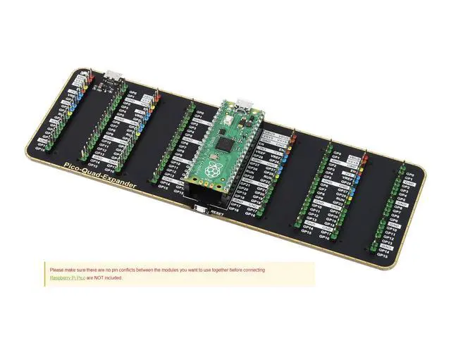Alt view image 2 of 5 - Waveshare Quad GPIO Expander for Raspberry Pi Pico Four Sets of Male Headers for Connecting More Expansion Modules with USB Power Input Connector