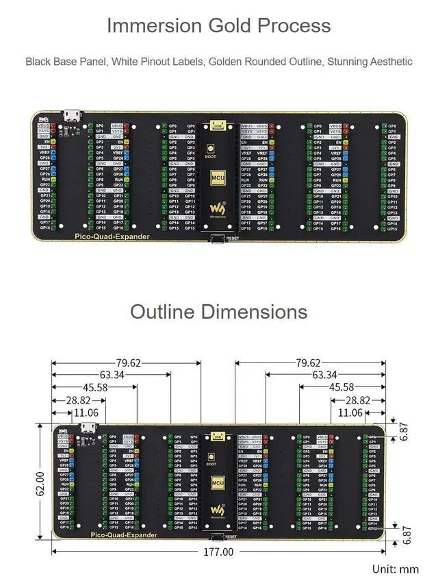 Alt view image 5 of 5 - Waveshare Quad GPIO Expander for Raspberry Pi Pico Four Sets of Male Headers for Connecting More Expansion Modules with USB Power Input Connector