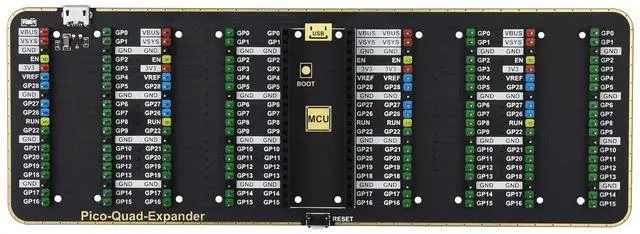 Main image of Waveshare Quad GPIO Expander for Raspberry Pi Pico Four Sets of Male Headers for Connecting More Expansion Modules with USB Power Input Connector