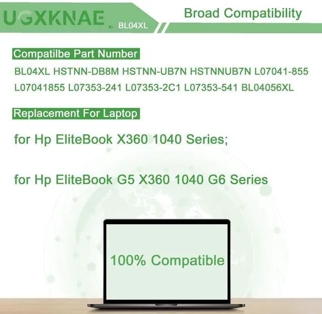 Alt view image 5 of 5 - UGXKNAE BL04XL Laptop Battery Replacement for Hp EliteBook X360 1040 G5 X360 1040 G6 Series HSTNN-UB7N HSTNN-DB8M HSTNNUB7N L07041855 L07041-855 L07353-2C1 L07353-241 L07353-541 7.7V