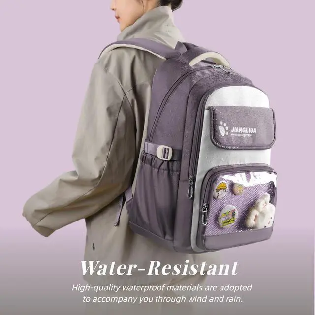 Alt view image 5 of 5 - Leaper Cute Backpack for School : 18.5 inch Multi-pocket for Travel Daily - Nylon Water Resistant Anti Theft for Elementary Highschool Student - Gifts for Girls and WomenPurple