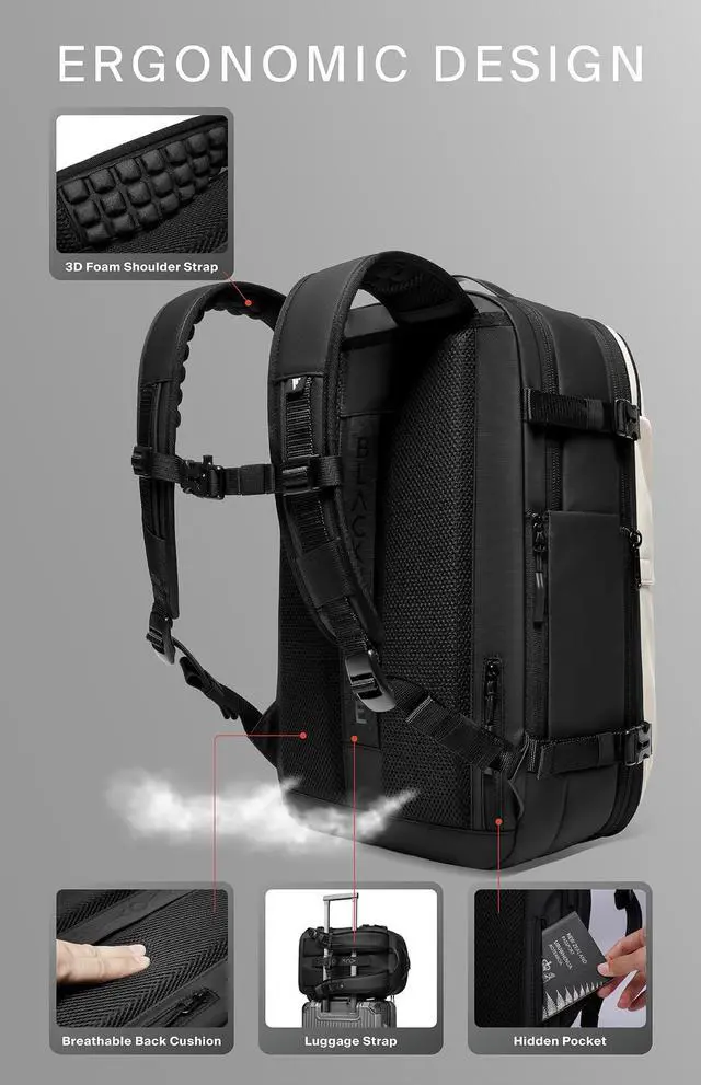 Alt view image 4 of 5 - BlackVoyage Vortex Vacuum Seal Travel Backpack 60L Expandable Air Compression System Water Resistant TSA Lock Carry-On Suitcase Luggage White AERO - Vacuum Pump Included