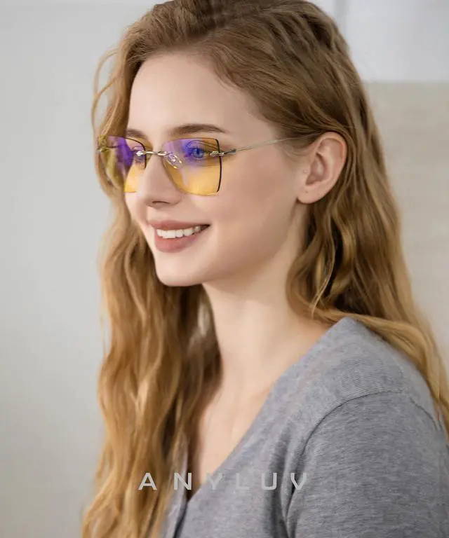 Alt view image 2 of 5 - ANYLUV Rimless Cat Eye Blue Light Glasses Woman, Stylish Lightweight Metal Blue Light Blocking Glasses for Anti Eyestrain