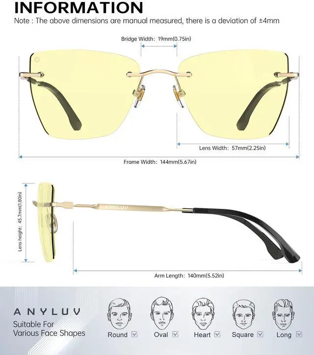 Alt view image 4 of 5 - ANYLUV Rimless Cat Eye Blue Light Glasses Woman, Stylish Lightweight Metal Blue Light Blocking Glasses for Anti Eyestrain