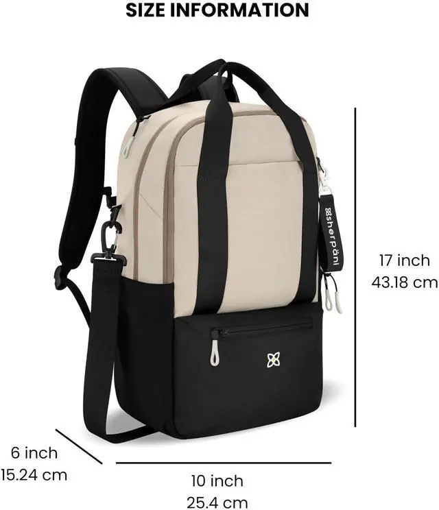 Alt view image 3 of 5 - Sherpani Camden, Convertible Backpack, 3 in 1 Tote Bag, 18L Travel Backpack, Crossbody Bag for Women, Cross Body Purse, Travel Gifts, RFID Protection, Fits 13 Laptop (Con Leche)