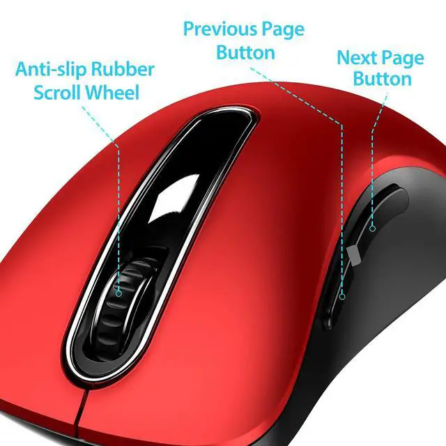 Alt view image 3 of 5 - memzuoix 2.4G Wireless Mouse, 1400 DPI Mobile Optical Cordless Mouse with USB Receiver, Portable Computer Mice for Laptop, PC, Desktop, MacBook, 5 Buttons, Red