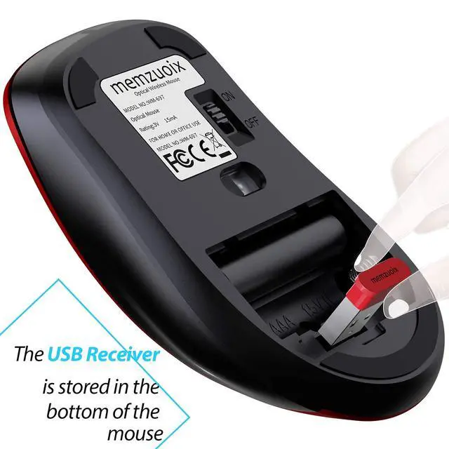 Alt view image 5 of 5 - memzuoix 2.4G Wireless Mouse, 1400 DPI Mobile Optical Cordless Mouse with USB Receiver, Portable Computer Mice for Laptop, PC, Desktop, MacBook, 5 Buttons, Red