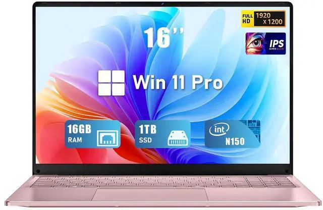 Main image of FUNYET Gaming Laptop, 2025 Win 11 Pro Laptops Computer, 16 Inch Lap Top, 16GB RAM 1TB SSD, N150 Processor(up to 3.6GHz), Backlit Keyboard. Rose Gold.