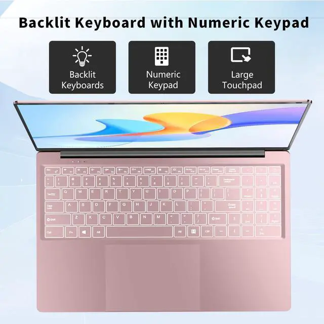 Alt view image 3 of 5 - FUNYET Gaming Laptop, 2025 Win 11 Pro Laptops Computer, 16 Inch Lap Top, 16GB RAM 1TB SSD, N150 Processor(up to 3.6GHz), Backlit Keyboard. Rose Gold.