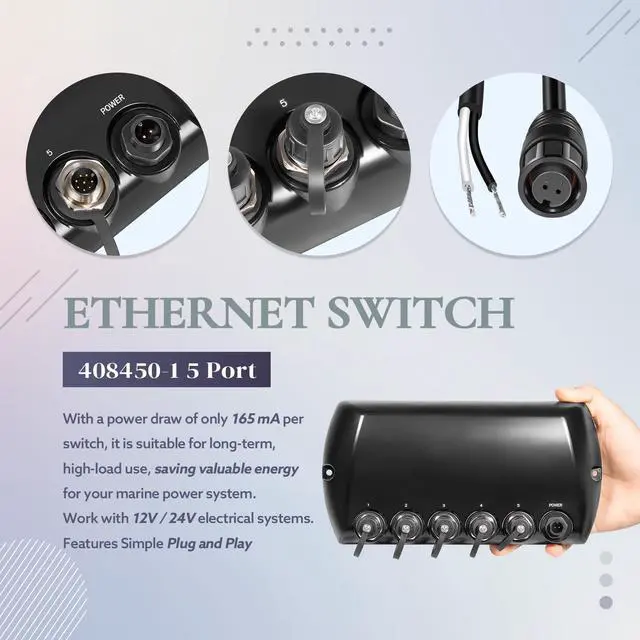 Alt view image 5 of 5 - 408450-1 5 Port Ethernet Switch, Replace for Humminbird AS ETH 5PXG Marine Network Switch, Fit for Helix 15/12/10/9/8/7, for APEX, SOLIX, Onix, ION, for Helix G4N, G3N, Black
