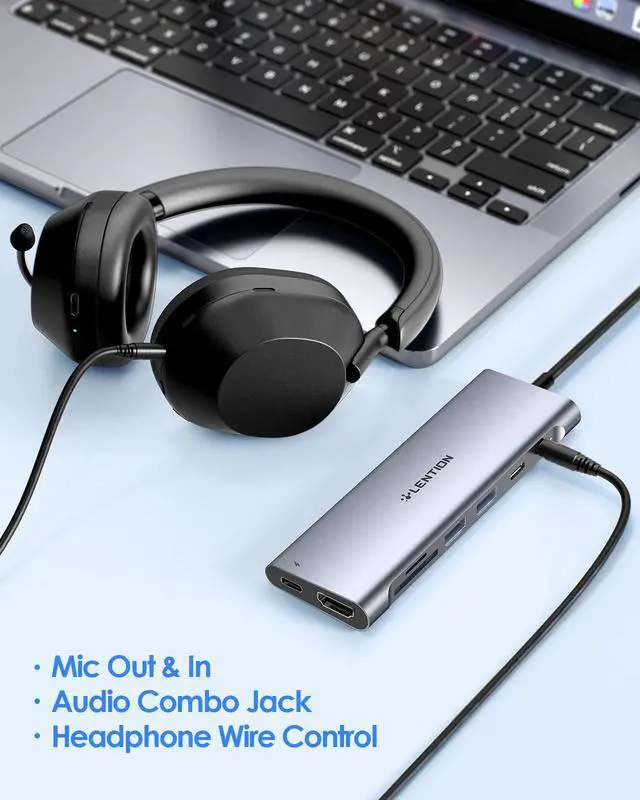 Alt view image 4 of 5 - LENTION 3.3FT Long Cable USB C Hub with 4K HDMI, 2 USB 3.0, Card Reader, Aux, Type C Data/Charging Compatible 2024-2016 MacBook Pro, Mac Air/Surface, More, Stable Driver Adapter (CB-C37, Space Gray)