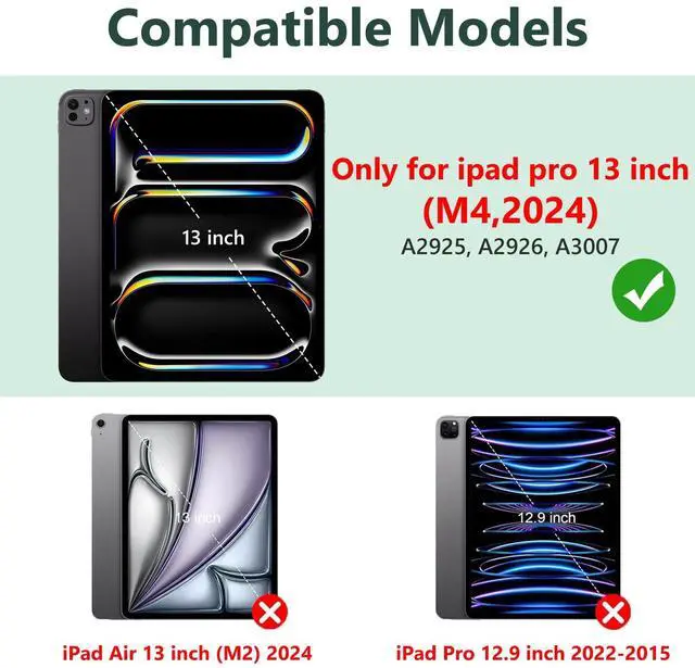 Alt view image 2 of 5 - FUWANG Keyboard Case for iPad Pro 13 inch (M4) 2024, Magnetic Detachable Colorful Keys for iPad Pro 13 inch Case with Keyboard, Folio Cover with Pencil Holder for iPad pro 13", Auto Sleep/Wake - Green