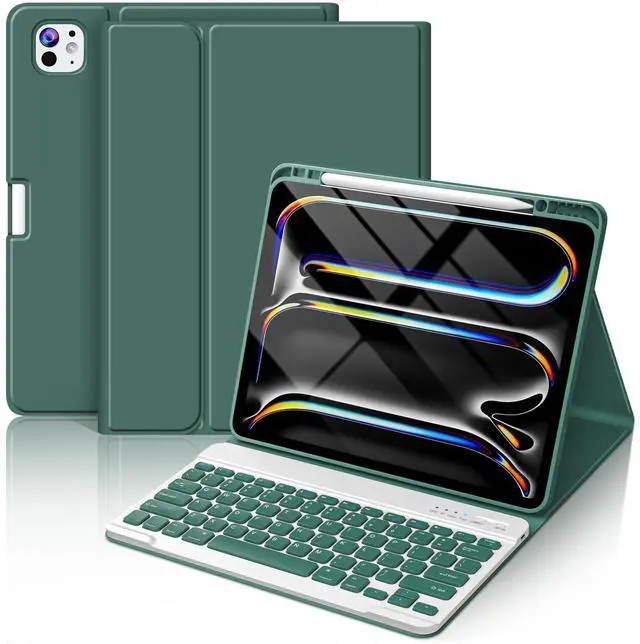 Main image of FUWANG Keyboard Case for iPad Pro 13 inch (M4) 2024, Magnetic Detachable Colorful Keys for iPad Pro 13 inch Case with Keyboard, Folio Cover with Pencil Holder for iPad pro 13", Auto Sleep/Wake - Green