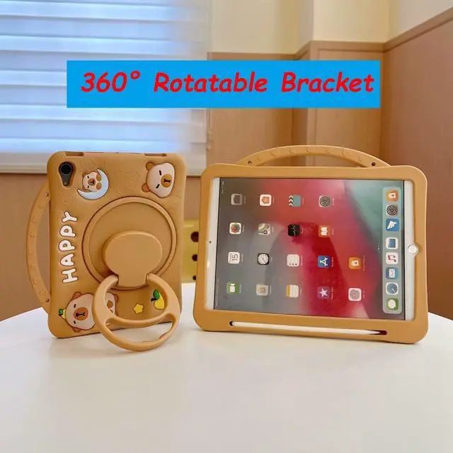 Alt view image 3 of 5 - 3D Cute Press Capybara Case for iPad Pro 11 inch/Air 6th/7th 11 inch 2024/2025 M2/M3/4th/5th 10.9 inch,Kawaii Cartoon Character Soft Silicone Rotating Stand Case with Lanyard for Kids Girls Women