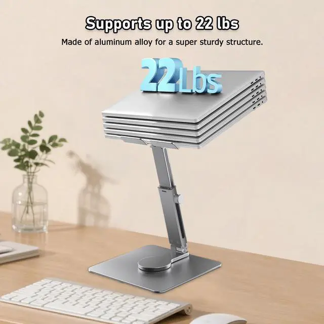 Alt view image 3 of 5 - iPad Stand, Height Adjustable with 360 Rotating Base ipad Stand Holder for Desk,Tablet Stand Aluminum Alloy Compatible with i Pad Pro 12.9 11 Air Mini 4 5, 4.7-14'' iPhone, iPad, Tablet and More