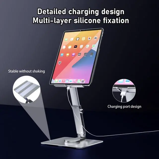 Alt view image 4 of 5 - iPad Stand, Height Adjustable with 360 Rotating Base ipad Stand Holder for Desk,Tablet Stand Aluminum Alloy Compatible with i Pad Pro 12.9 11 Air Mini 4 5, 4.7-14'' iPhone, iPad, Tablet and More